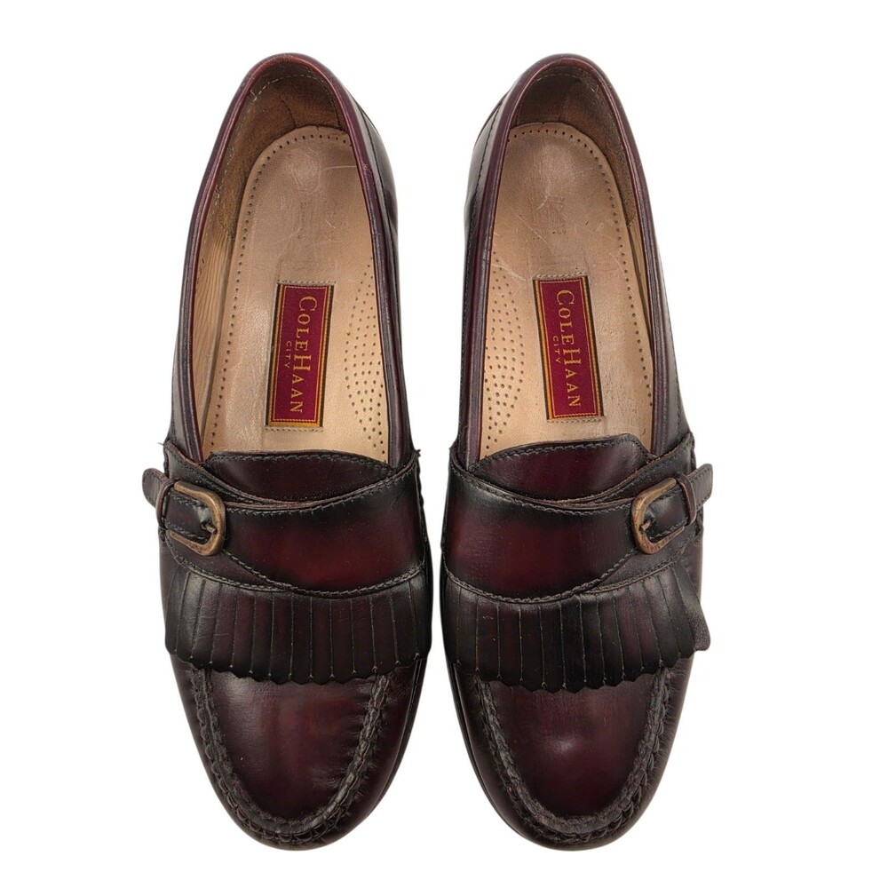 Cole Haan Men 9.5D Oxblood Leather Kiltie Fringe Monk Strap Pinch Buckle Loafer